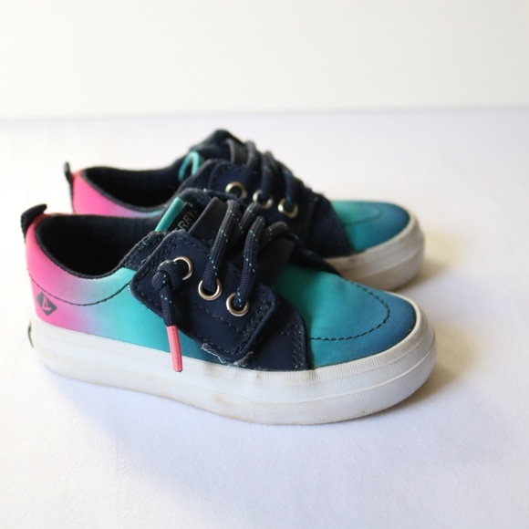 SPERRY Baby Infant Boat Shoes Canvas Laces Blue Pink Ombre 5 months - Picture 9 of 14